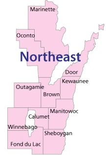 Northeast region counties of Wisconsin