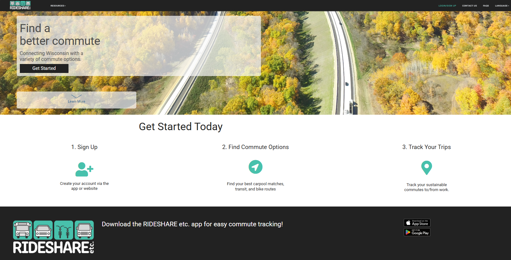 Screenshot of the RIDESHARE website