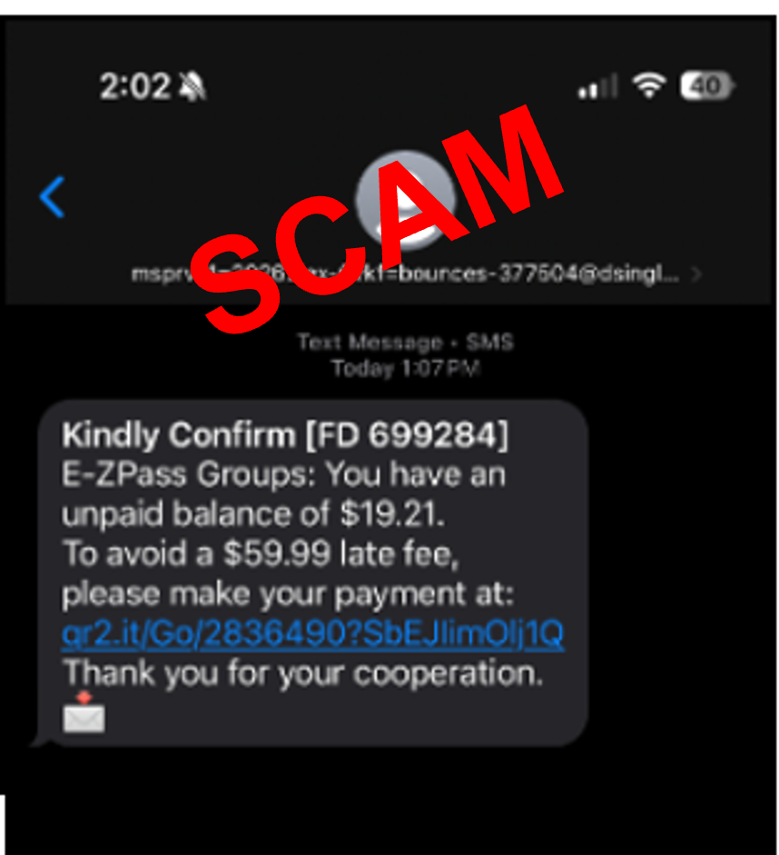 Example of EZ Pass Scam