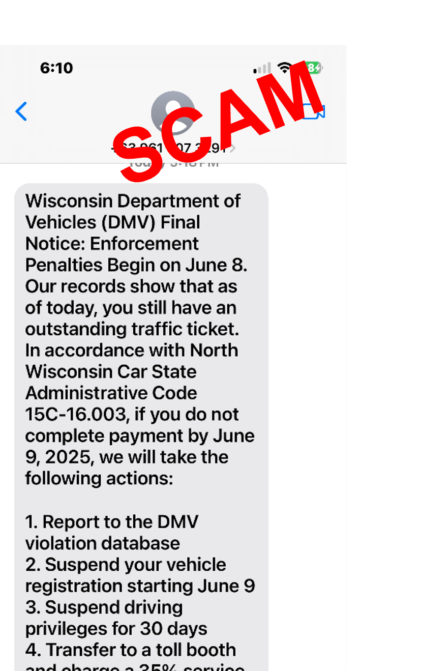 Example of Unpaid toll fees Scam