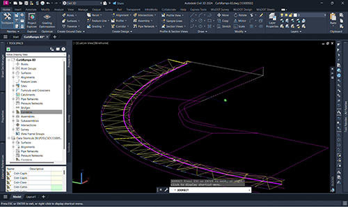 Screen of the engineering program Civil 3D