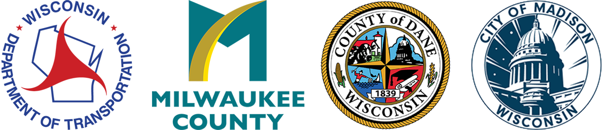 WisDOT logo, Milwaukee County logo, Dane County logo, City of Madison logo
