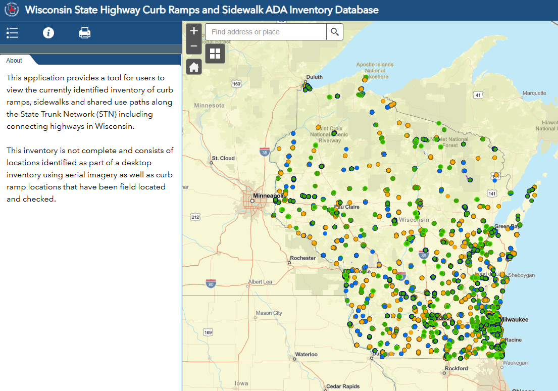 Wisconsin State Highway Curb Ramps and Sidewalk ADA Inventory Database