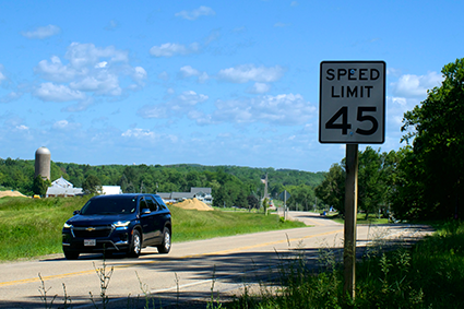 Car driving on a local road