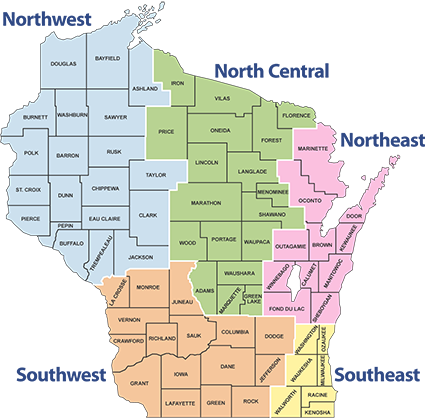 Map of Wisconsin transportation regions