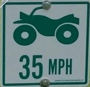 Improper ATV speed limit symbol sign greel letters on white background