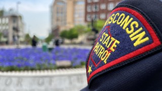 Wisconsin State Patrol officer shoulder patch, overlooking the Wisconsin Law Enforcment Memorial in Madison, Wisconsin