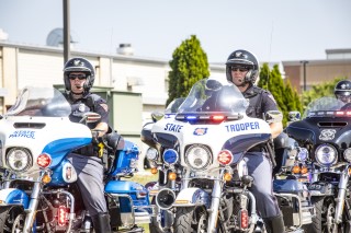 A pair of WSP motor officers riding side by side