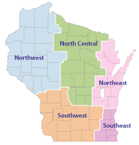 State map showing WisDOT Regions