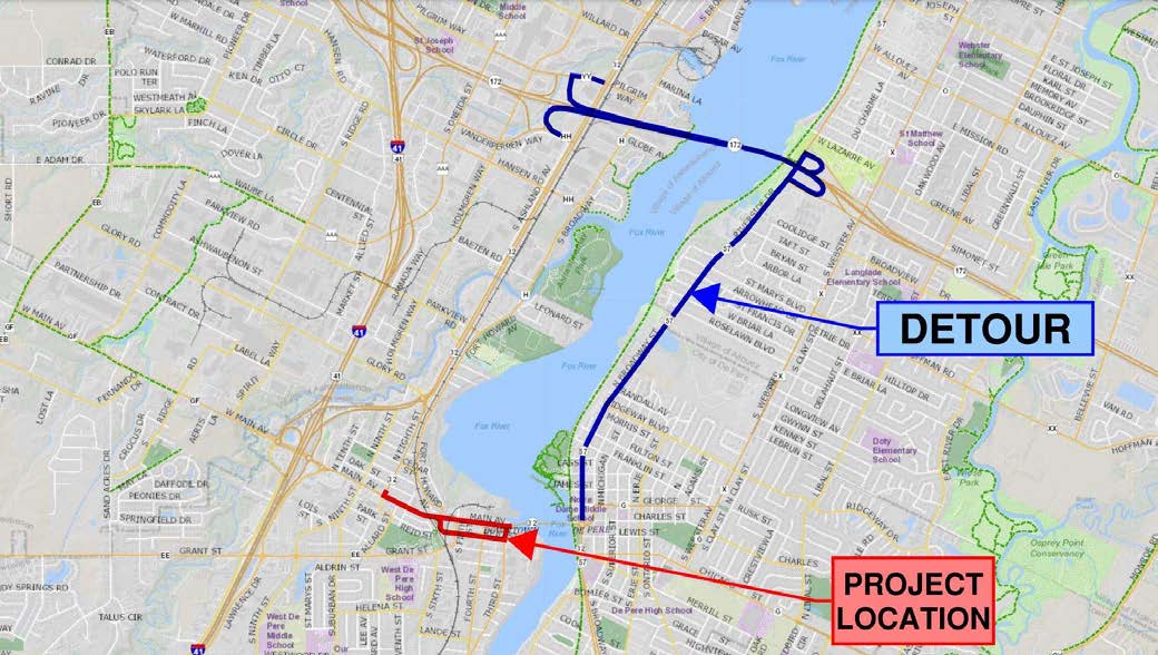 detour route for WIS 32 construction in De Pere
