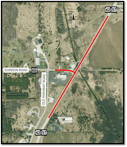 map of project location County BB and WIS 42 Door County Wisconsin