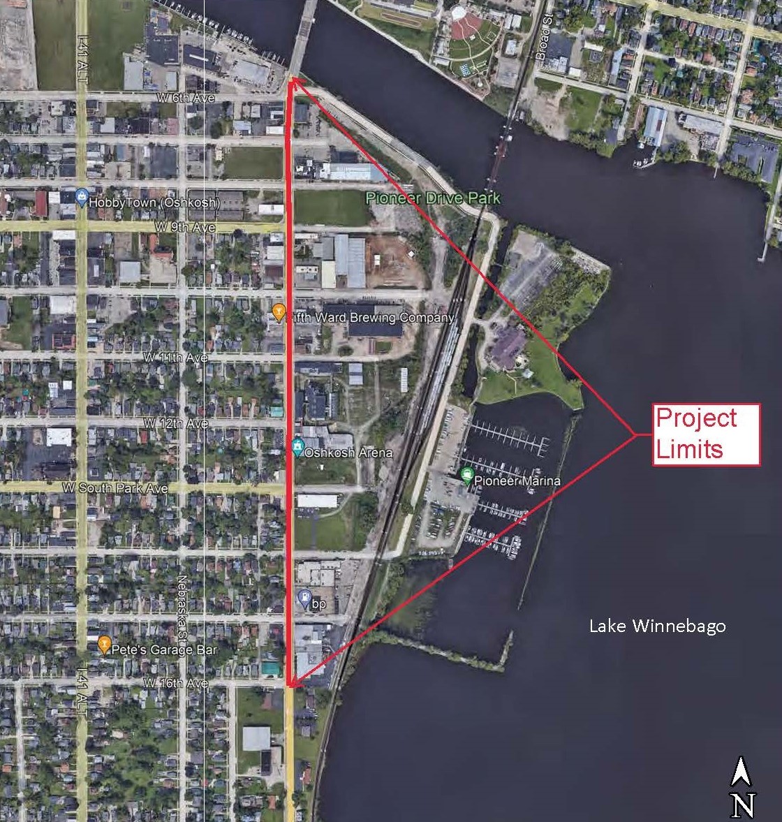 US 45 Main St. Project Location Map ,  Oshkosh, 16th Ave. to Fox River