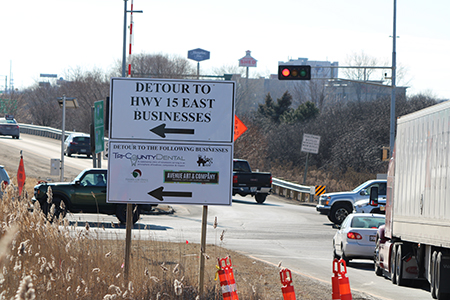 detour to highway 15 east sign