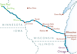 Map showing TCMC stations in Minnesota, Wisconsin, and Illinois