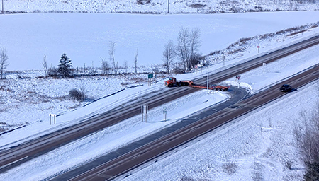 Truck crossing a RCUT