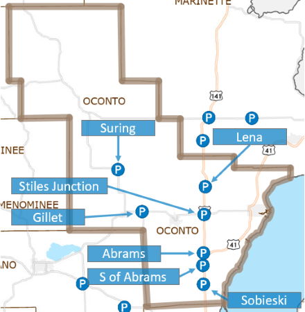 Oconto County park and ride lots