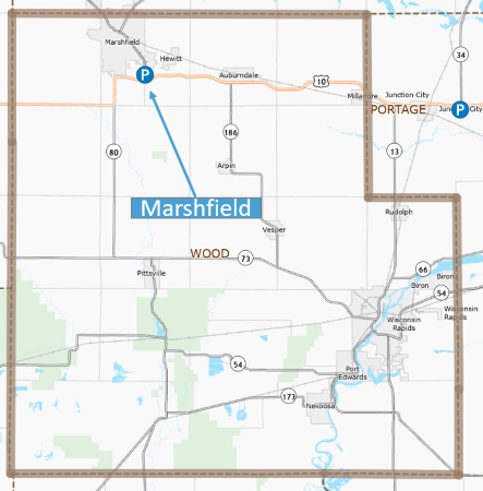 Map of Wood County park and ride lots